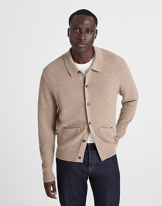 madewell Merino Wool Collared Cardigan heather brown