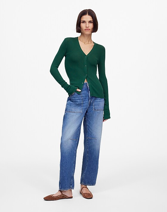 Madewell Merino Wool-Silk Blend Cardigan Sweater Mallard Green