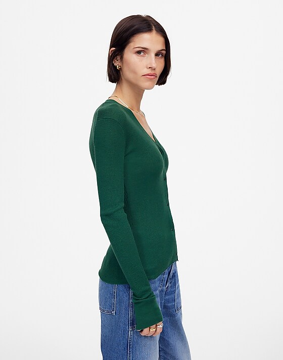 Madewell Merino Wool-Silk Blend Cardigan Sweater Mallard Green
