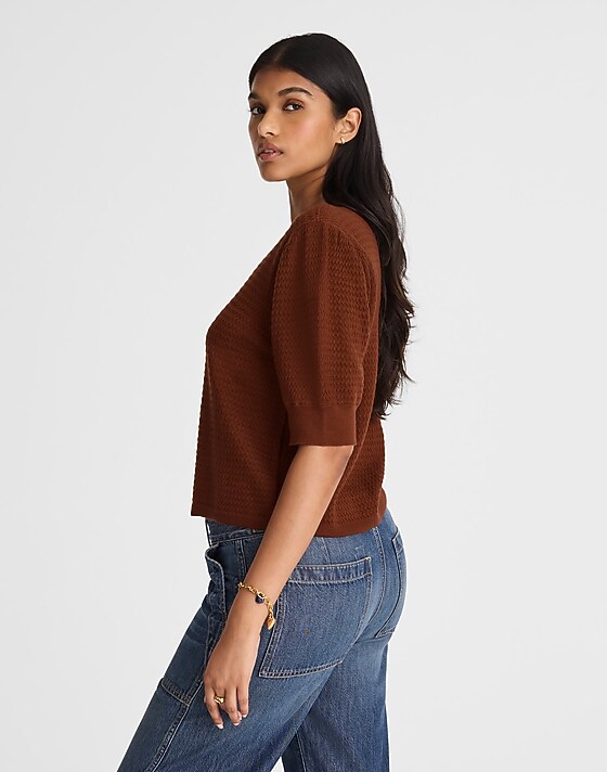 Madewell Merino Wool-Silk Blend Puff-Sleeve Sweater Tee Cinnamon
