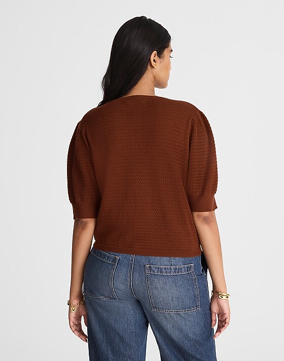 Madewell Merino Wool-Silk Blend Puff-Sleeve Sweater Tee Cinnamon