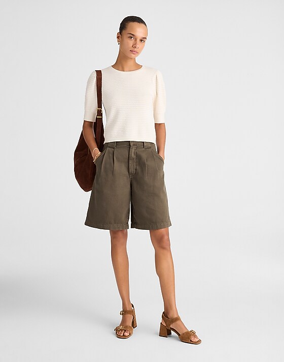 Madewell Merino Wool-Silk Blend Puff-Sleeve Sweater Tee Ivory