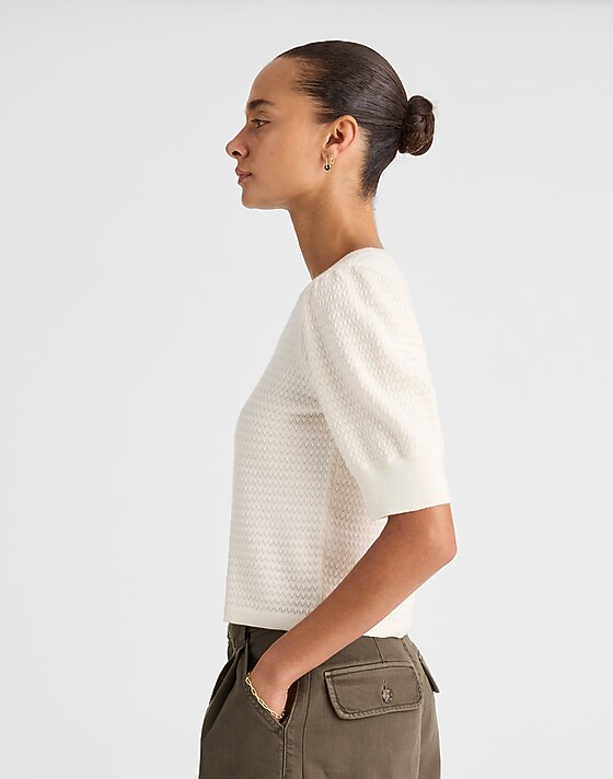 Madewell Merino Wool-Silk Blend Puff-Sleeve Sweater Tee Ivory