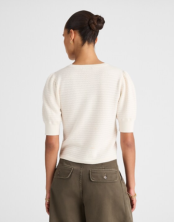 Madewell Merino Wool-Silk Blend Puff-Sleeve Sweater Tee Ivory