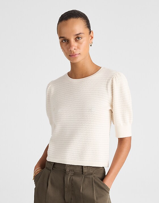 madewell Merino Wool-Silk Blend Puff-Sleeve Sweater Tee ivory