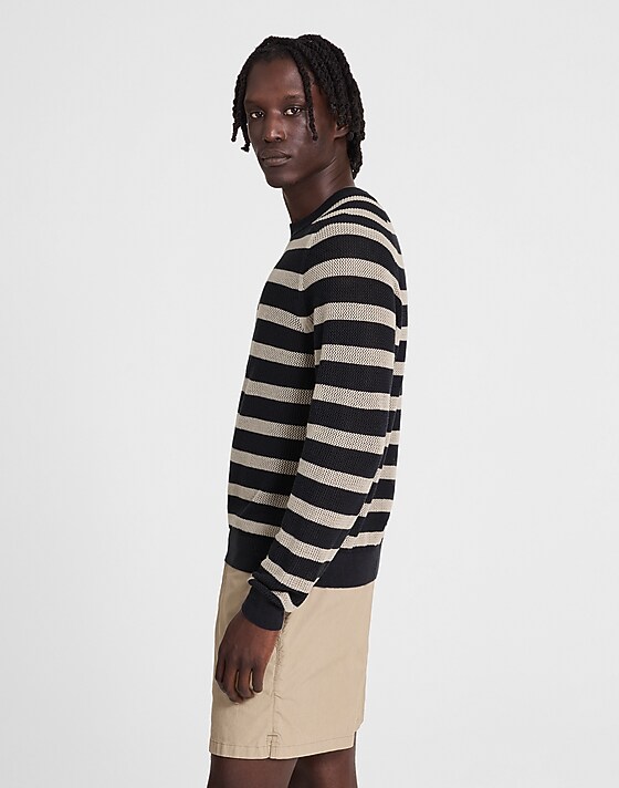 Madewell Mesh-Knit Crewneck Sweater In Lightweight Cotton-Linen Blend Dark Navy