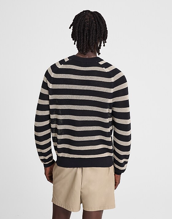 Madewell Mesh-Knit Crewneck Sweater In Lightweight Cotton-Linen Blend Dark Navy