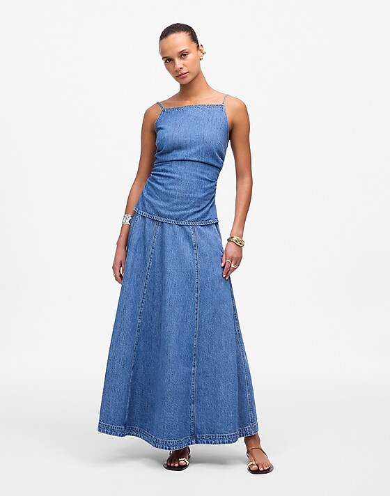 madewell Midi Skirt in Robertson Wash: Airy Denim Edition robertson wash