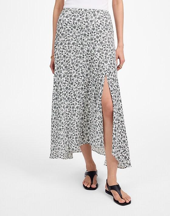 Madewell Midi Slip Skirt In Floral Eloise Floral Ivory