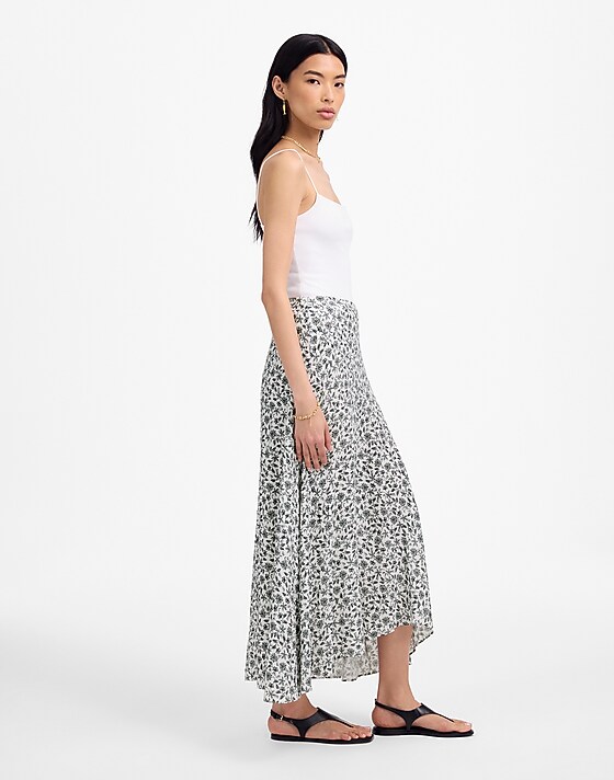 Madewell Midi Slip Skirt In Floral Eloise Floral Ivory