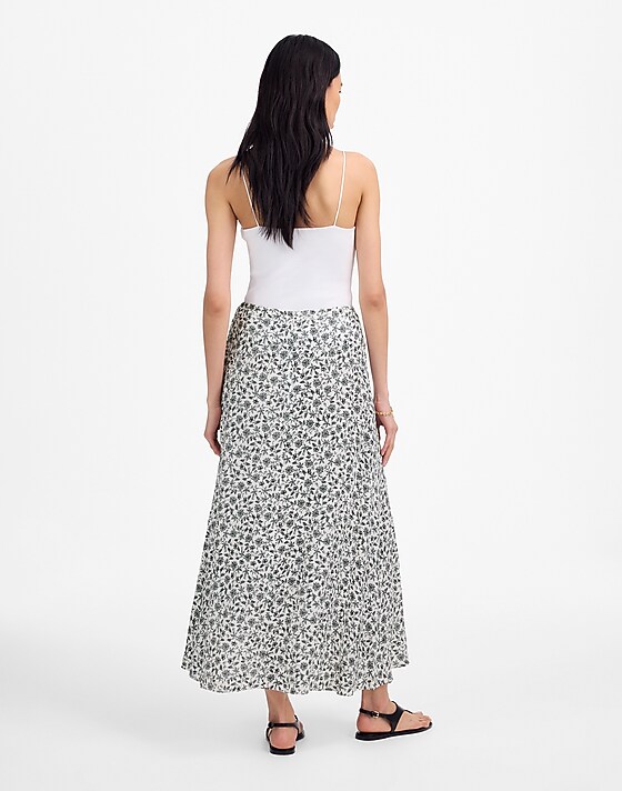 Madewell Midi Slip Skirt In Floral Eloise Floral Ivory