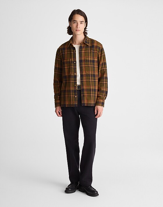 Madewell Midweight Flannel Button-Up Shirt Olive Plaid