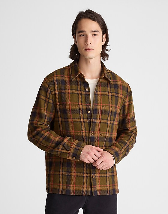 madewell Midweight Flannel Button-Up Shirt olive plaid