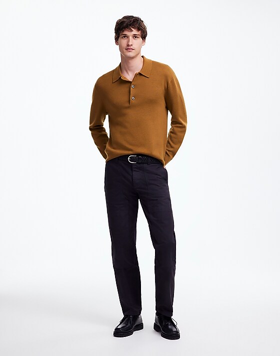 Madewell Milano-Knit Sweater Polo Shirt In Merino Wool Rich Camel