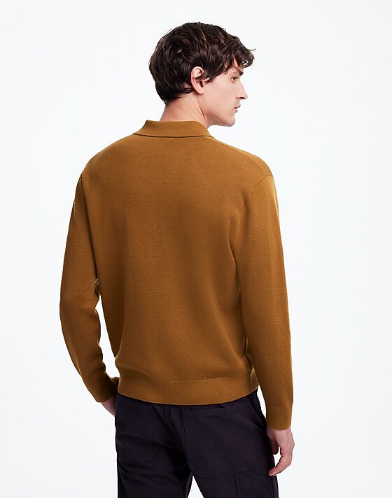 Madewell Milano-Knit Sweater Polo Shirt In Merino Wool Rich Camel
