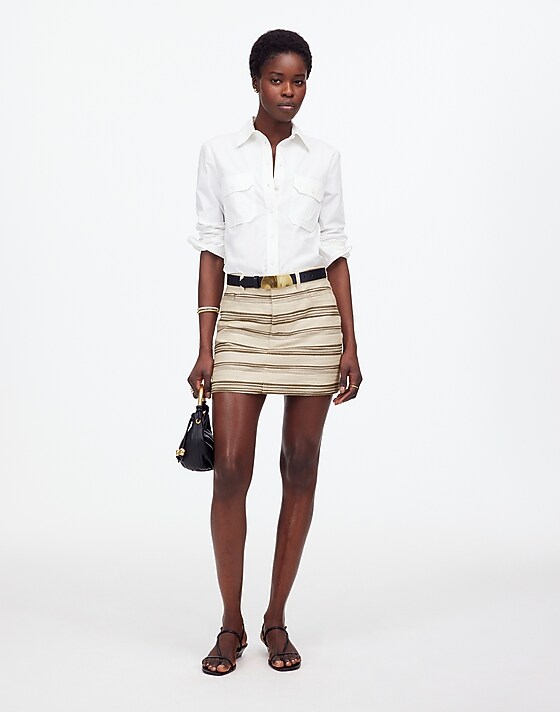 Madewell Mini Skirt In Striped Tweed Safari Khaki Stripe