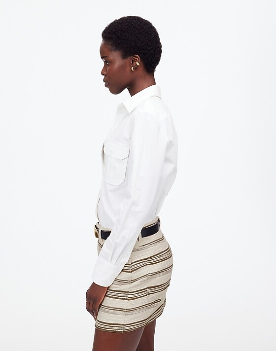 Madewell Mini Skirt In Striped Tweed Safari Khaki Stripe