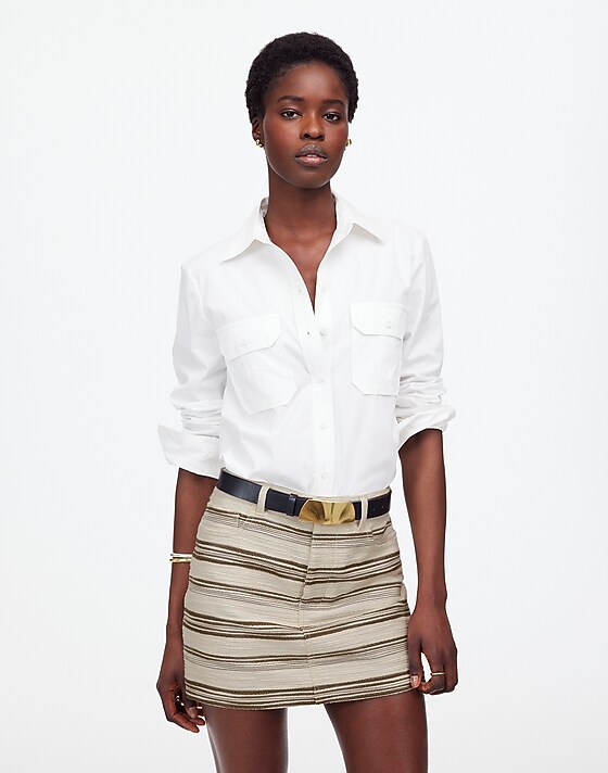 madewell Mini Skirt in Striped Tweed safari khaki stripe