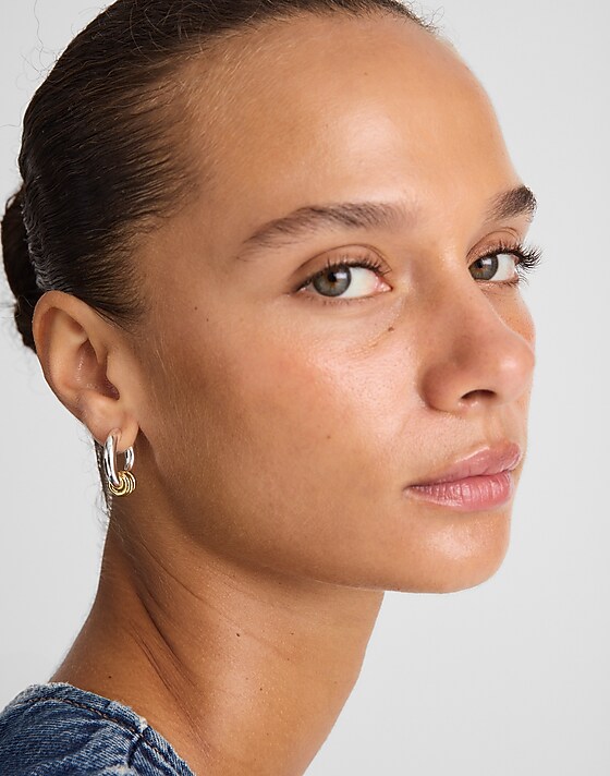 Madewell Mixed-Metal Triple-Ring Hoop Earrings Pink Marl Multi