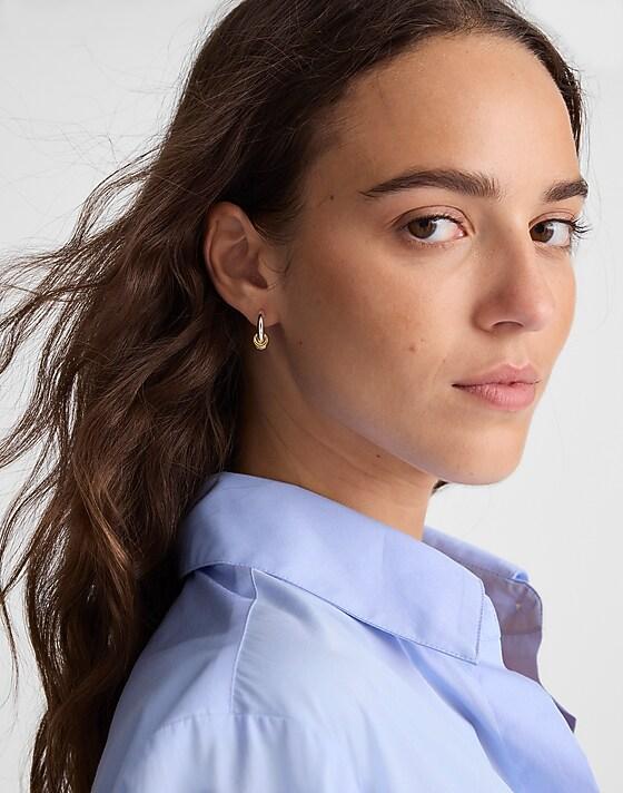 Madewell Mixed-Metal Triple Ring Huggie Hoop Earrings Pink Marl Multi