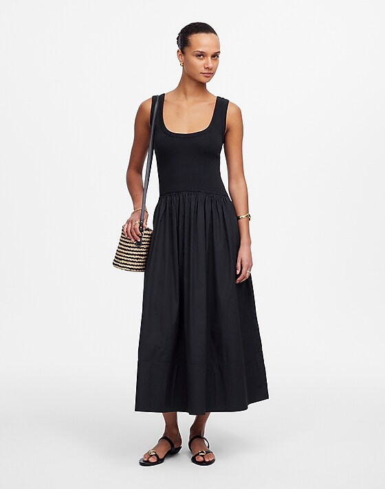 Madewell Mixed Poplin Scoopneck Maxi Dress Jet Black