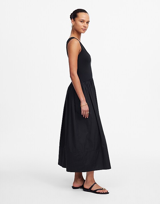 Madewell Mixed Poplin Scoopneck Maxi Dress Jet Black