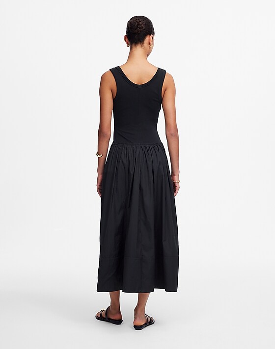 Madewell Mixed Poplin Scoopneck Maxi Dress Jet Black