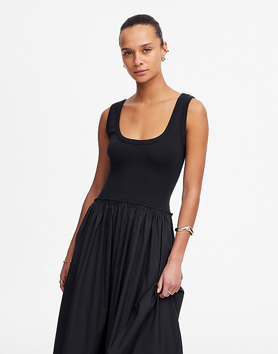 madewell Mixed Poplin Scoopneck Maxi Dress jet black