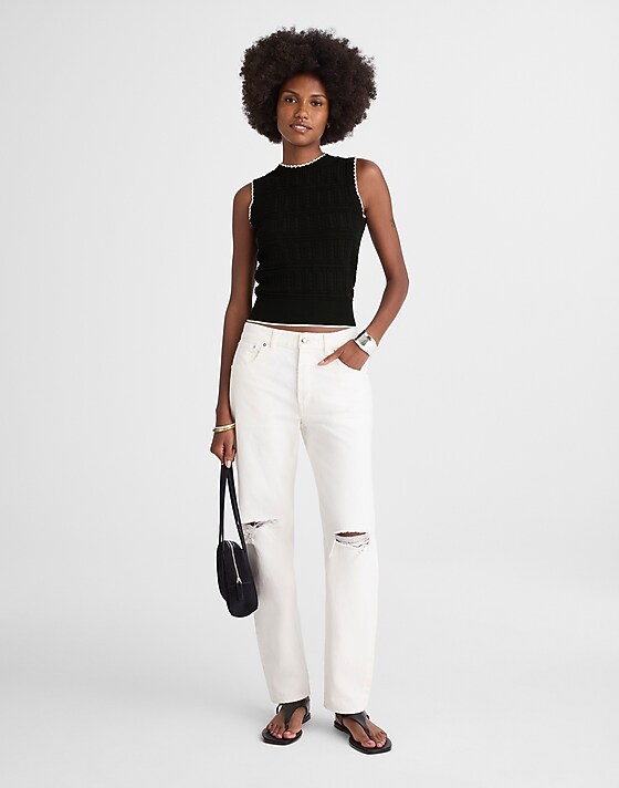 Madewell Mixed-Stitch Sleeveless Sweater Black And Ivory Combo