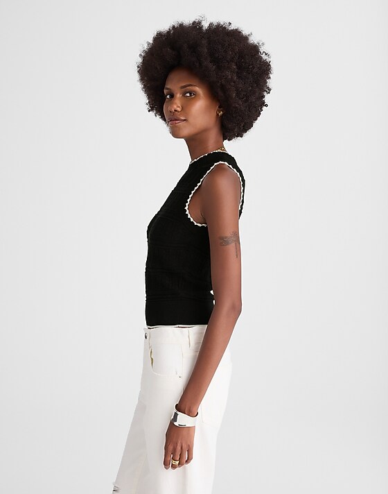 Madewell Mixed-Stitch Sleeveless Sweater Black And Ivory Combo