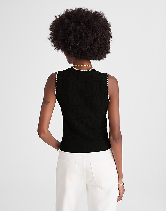 Madewell Mixed-Stitch Sleeveless Sweater Black And Ivory Combo
