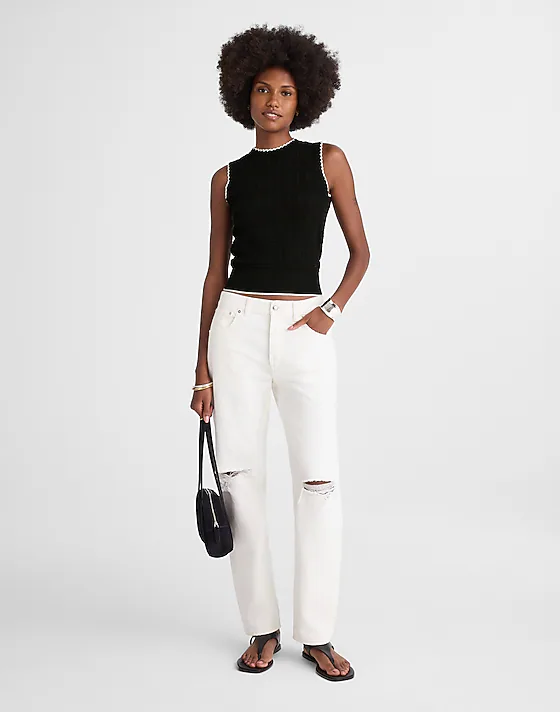 Madewell Mixed-Stitch Sleeveless Sweater Black And Ivory Combo