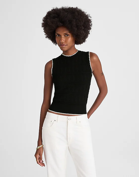 madewell Mixed-Stitch Sleeveless Sweater black and ivory combo