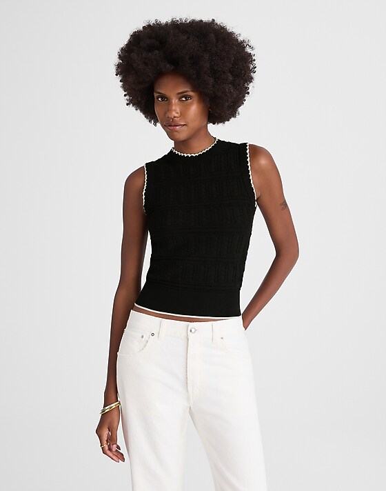 madewell Mixed-Stitch Sleeveless Sweater black and ivory combo