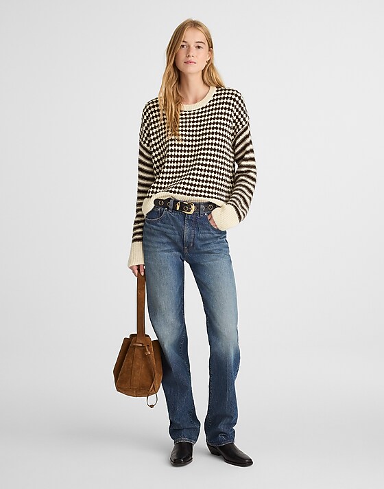 Madewell Mixed Stripe Pullover Sweater Ivory And Brown Stripe