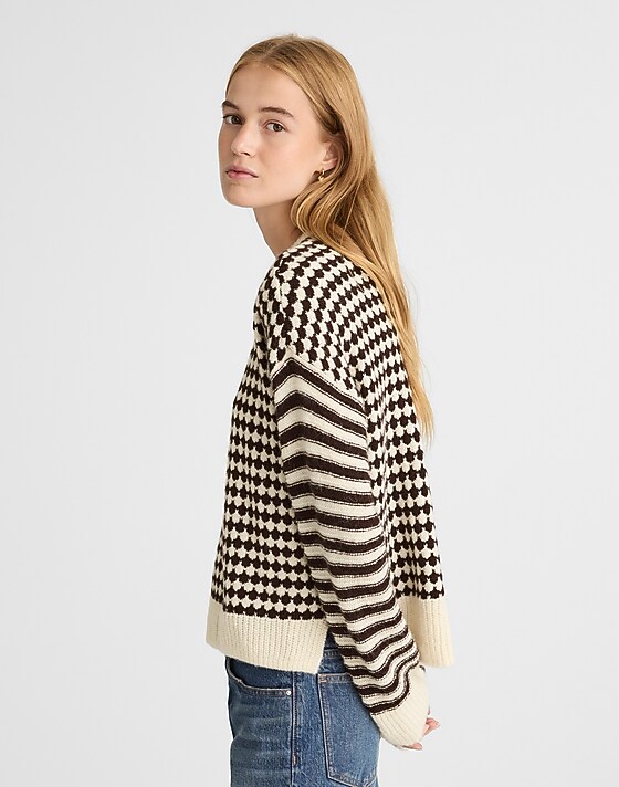 Madewell Mixed Stripe Pullover Sweater Ivory And Brown Stripe