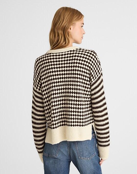 Madewell Mixed Stripe Pullover Sweater Ivory And Brown Stripe