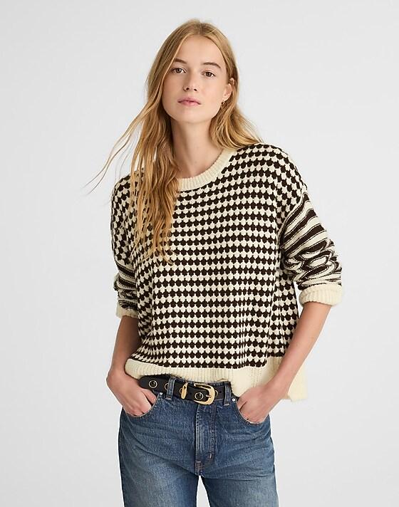 madewell Mixed Stripe Pullover Sweater ivory and brown stripe