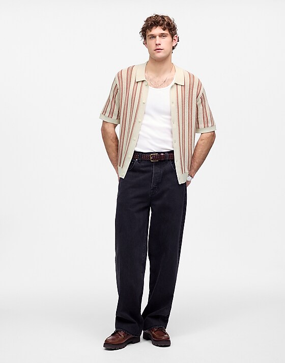 Madewell Open-Stitch Button-Up Sweater Polo Faded Brick