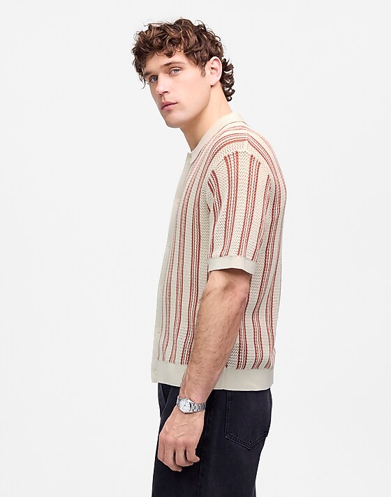 Madewell Open-Stitch Button-Up Sweater Polo Faded Brick