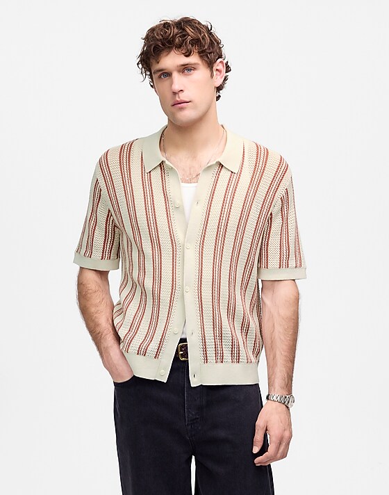 madewell Open-Stitch Button-Up Sweater Polo faded brick