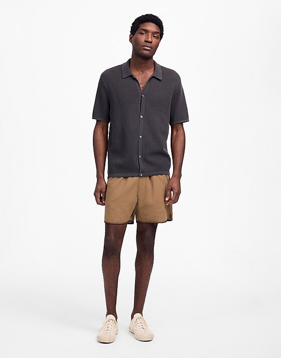 Madewell Open-Stitch Button-Up Sweater Polo Soft Charcoal