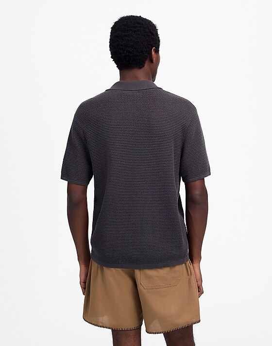 Madewell Open-Stitch Button-Up Sweater Polo Soft Charcoal