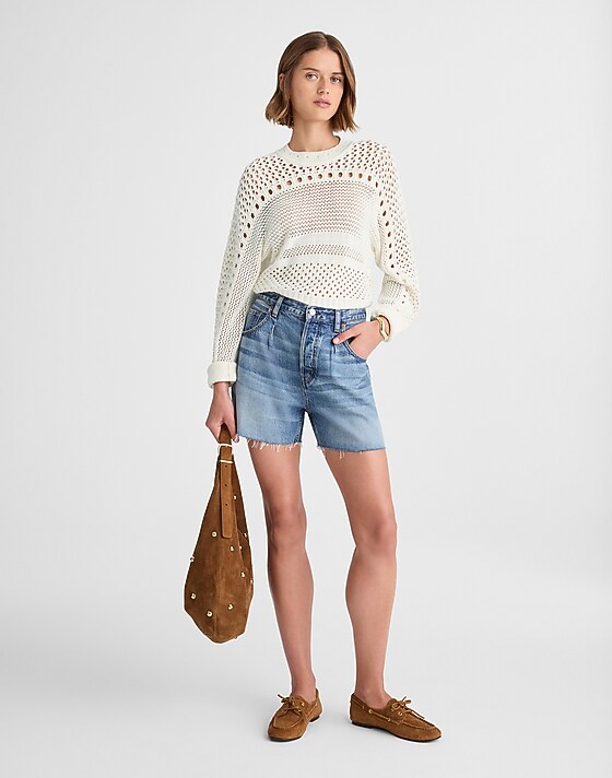 Madewell Open-Stitch Cotton Pullover Sweater Lighthouse