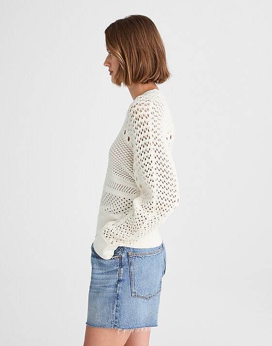 Madewell Open-Stitch Cotton Pullover Sweater Lighthouse