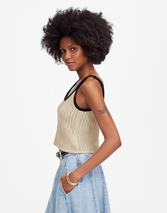 Madewell Open-Stitch Sweater Tank Sand And Black Combo