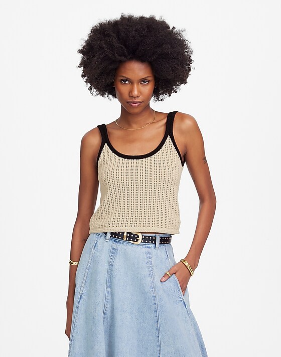 madewell Open-Stitch Sweater Tank sand and black combo