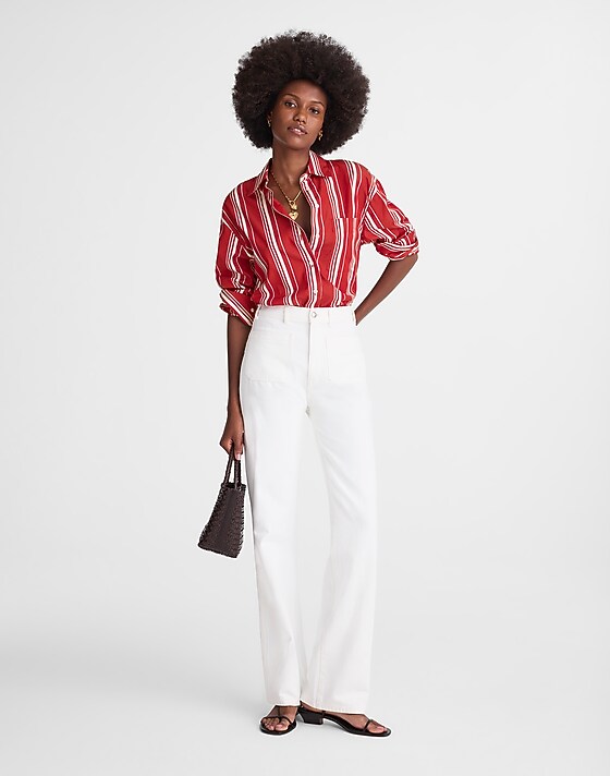 Madewell Oversized Button-Up Shirt In Poplin Cherry Red