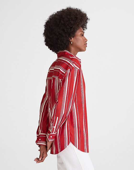 Madewell Oversized Button-Up Shirt In Poplin Cherry Red