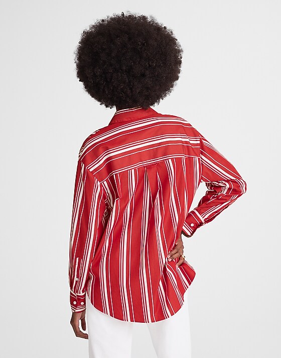 Madewell Oversized Button-Up Shirt In Poplin Cherry Red